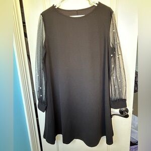 SHEIN Black Dress with Pearls on Sheer Sleeves